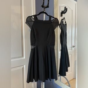 French Connection Black Flared Dress with mesh Size 8